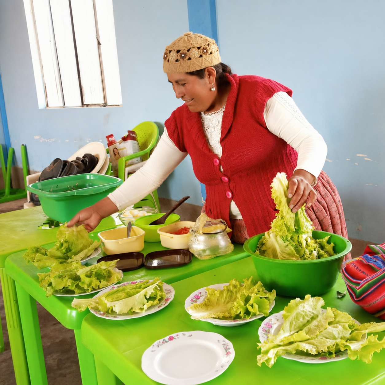 Mujer preparando alimentos frescos